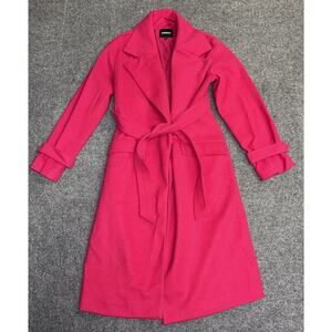 Express Women`s Small Belted Wrap Faux Wool Flamingo Hot Pink Coat City Preppy